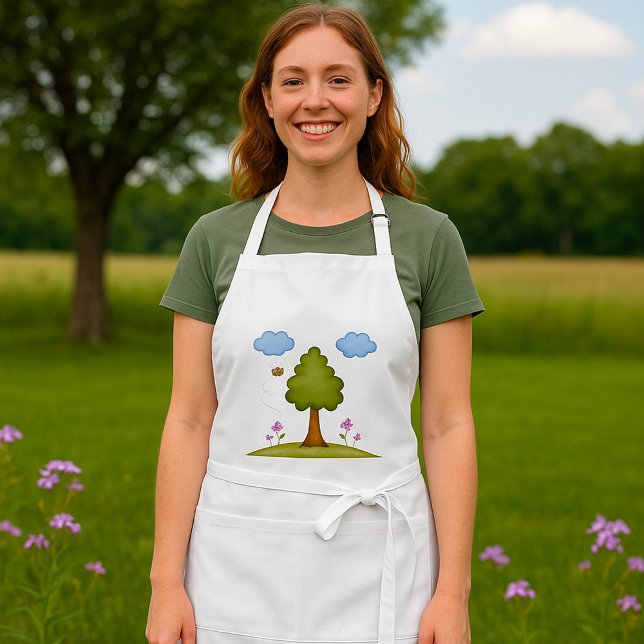Bee and Tree Nature Scene with Flowers and Clouds Standard Apron (Creator Uploaded)