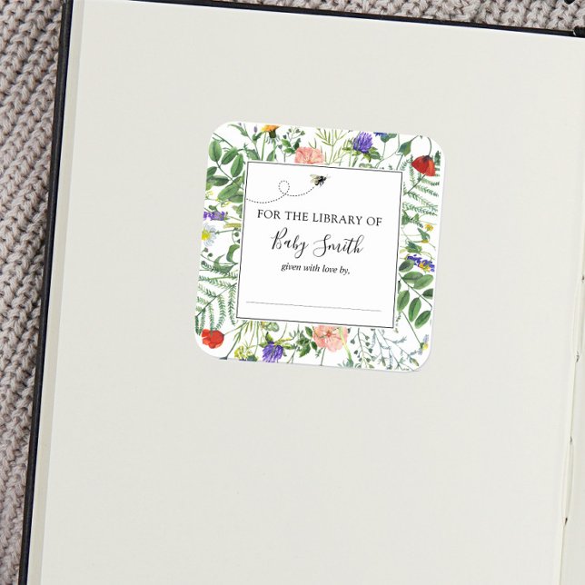 Bee and Wildflower Baby Shower Bookplate Sticker (Creator Uploaded)