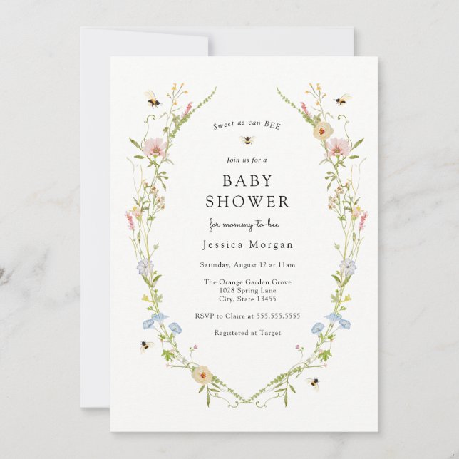 Bee and Wildflower Baby Shower Invitation (Front)