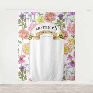 Bee and Wildflower Baby Shower Photo Backdrop Tapestry