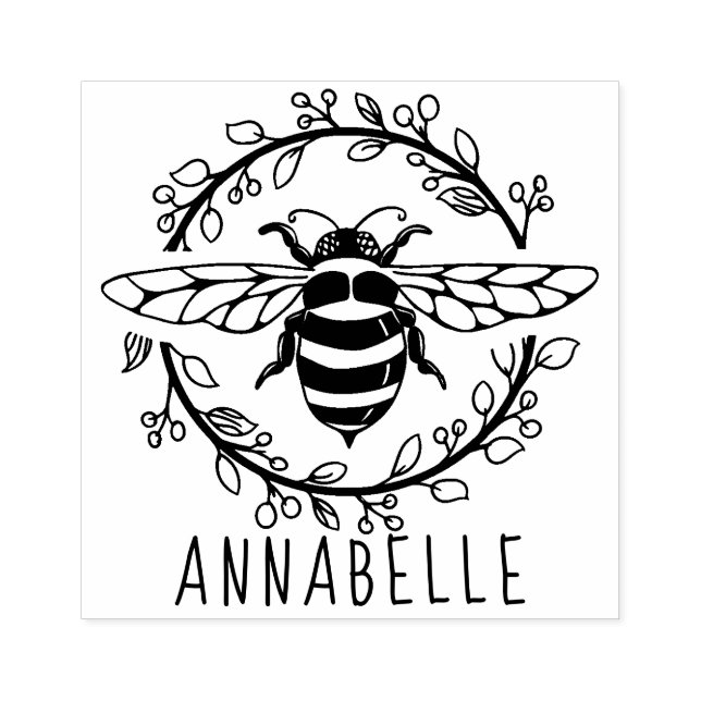 Bee and Wreath Wood Art Stamp (Imprint)