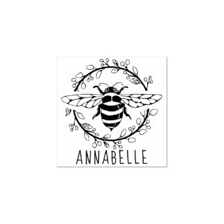 Bee and Wreath Wood Art Stamp