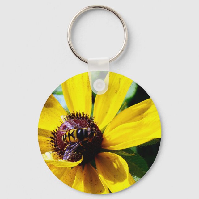 Bee and Yellow Flower Key Ring (Front)