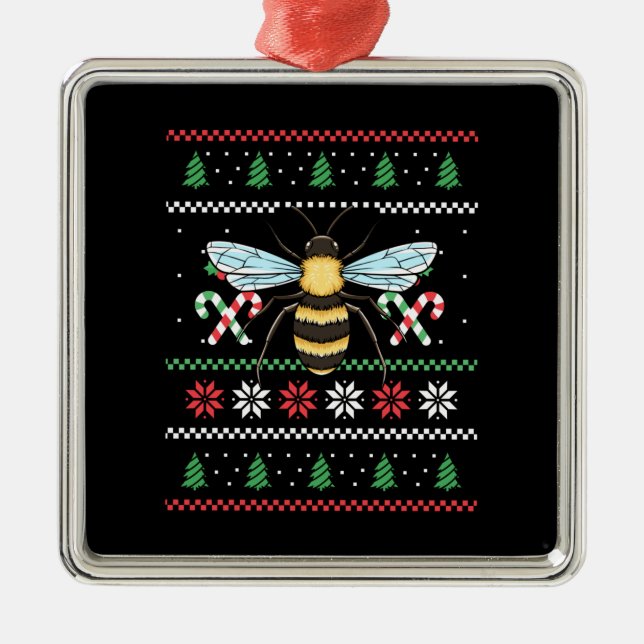 Bee Animal Bee Ugly Christmas Metal Tree Decoration (Front)