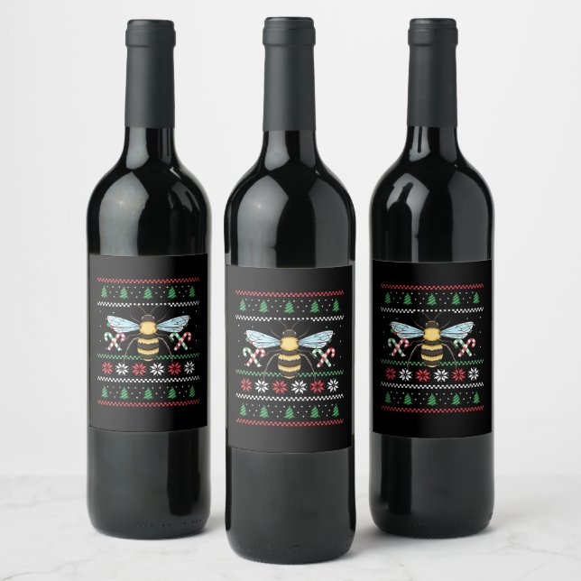 Bee Animal Bee Ugly Christmas Wine Label (Bottles)