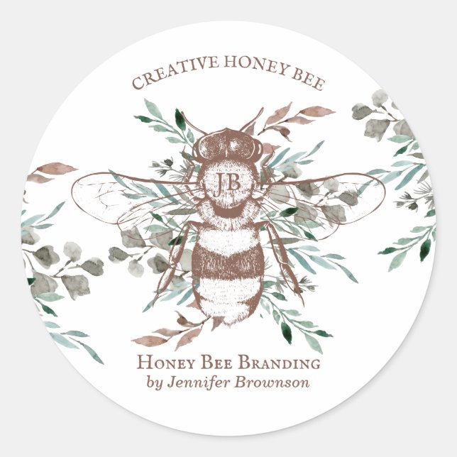 Bee Apiary Flower Honey Classic Round Sticker (Front)