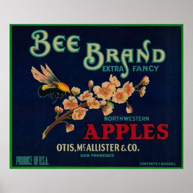 Bee Apple Crate Label Poster (Front)