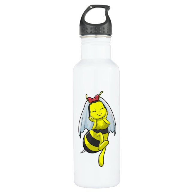 Bee as Bride at Wedding with Veil 710 Ml Water Bottle (Front)