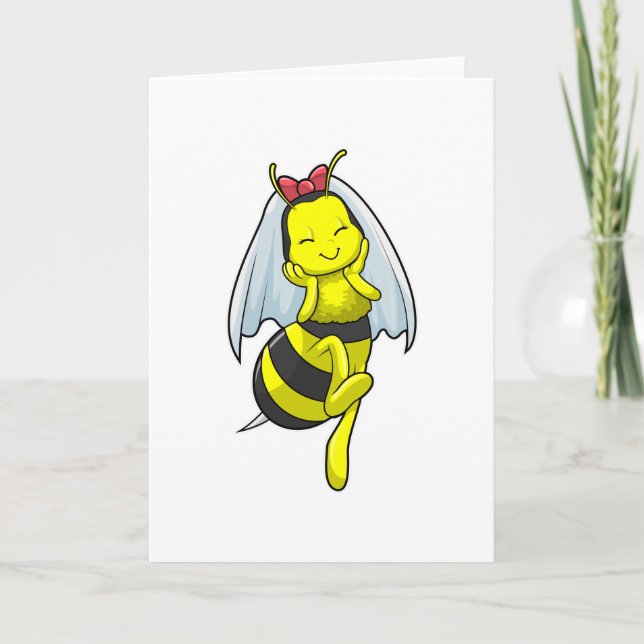 Bee as Bride at Wedding with Veil Card (Front)