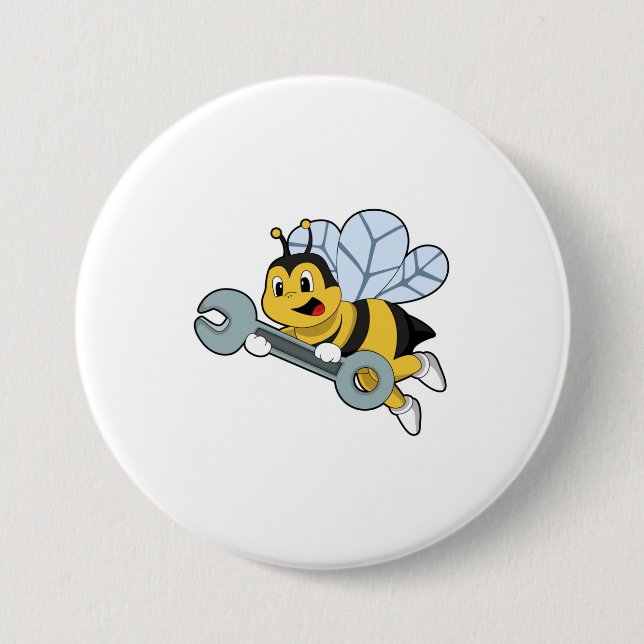 Bee as Mechanic with Wrench 7.5 Cm Round Badge (Front)