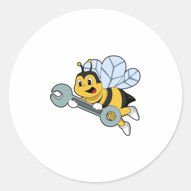 Bee as Mechanic with Wrench Classic Round Sticker (Front)