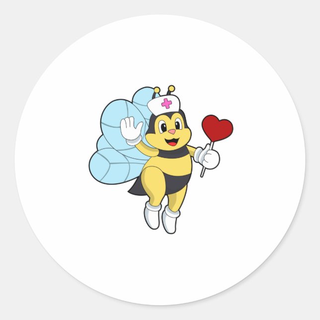 Bee as Nurse with Heart.PNG Classic Round Sticker (Front)