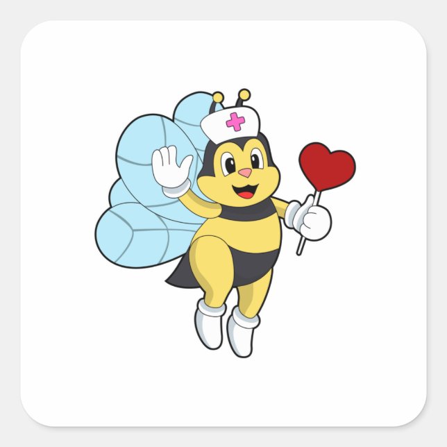 Bee as Nurse with Heart.PNG Square Sticker (Front)