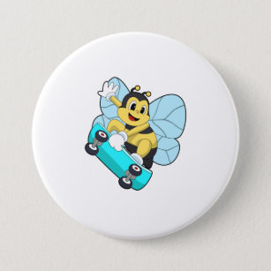 Bee as Skater with Skateboard 7.5 Cm Round Badge
