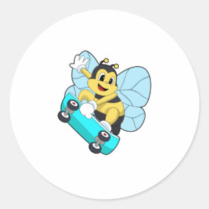 Bee as Skater with Skateboard Classic Round Sticker