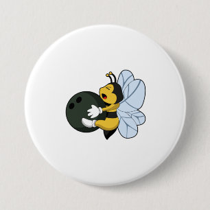 Bee at Bowling with Bowling ball 7.5 Cm Round Badge