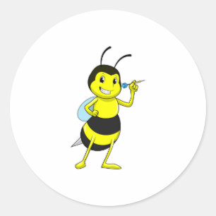 Bee at Darts with Dart Classic Round Sticker