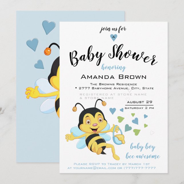 Bee Awesome Baby Boy Shower | Invitation (Front/Back)