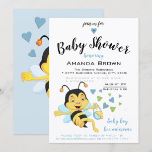 Bee Awesome Baby Boy Shower   Invitation