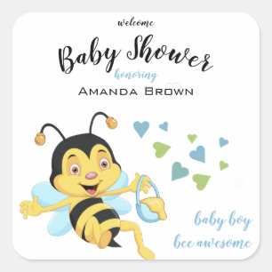 Bee Awesome Baby Boy Shower   Square Sticker