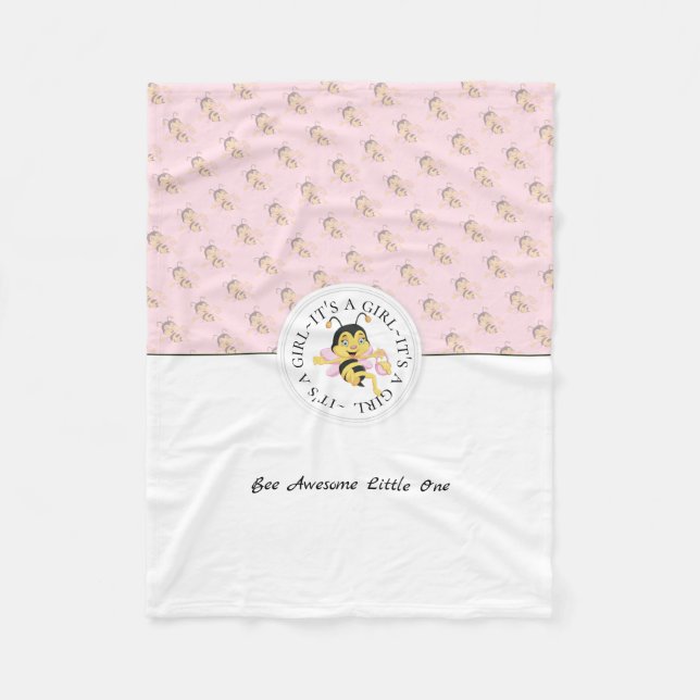 Bee Awesome Baby Girl | Personalised Monogram Fleece Blanket (Front)
