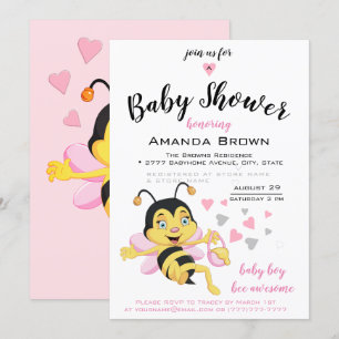 Bee Awesome Baby Girl Shower Invitation