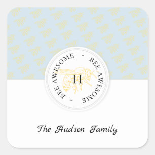 Bee Awesome Golden Bee Personalised Monogram Square Sticker