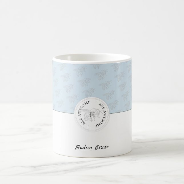 Bee Awesome Silver Bee Personalised Monogram Coffee Mug (Center)