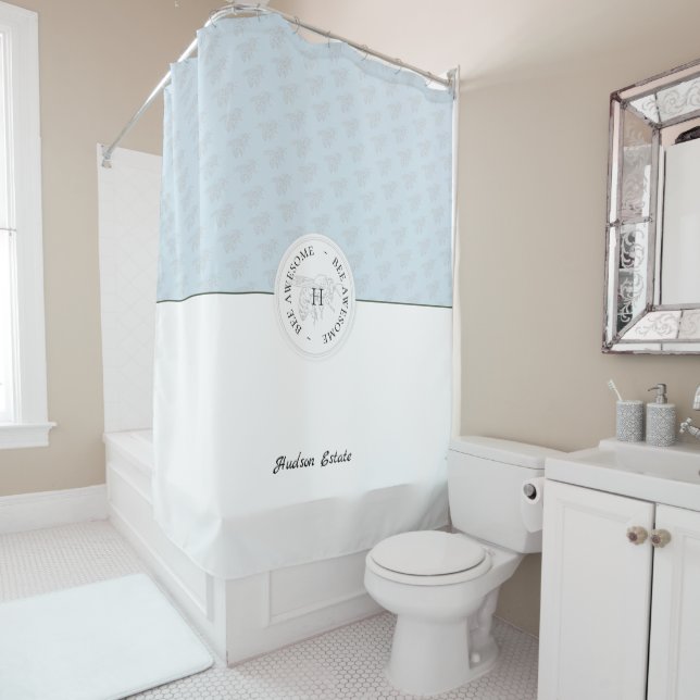 Bee Awesome Silver Bee Personalised Monogram Shower Curtain (In Situ)
