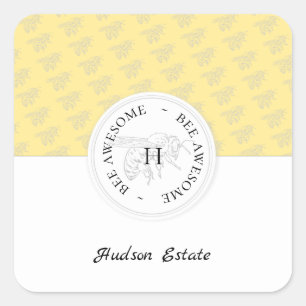 Bee Awesome Silver Honey Bee Personalised Monogram Square Sticker
