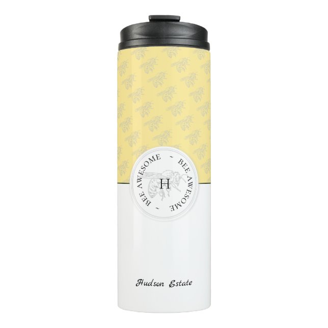 Bee Awesome Silver Honey Bee Personalised Monogram Thermal Tumbler (Front)