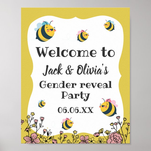 Bee Baby Floral Bumblebee He Or She Gender Reveal  Poster (Front)