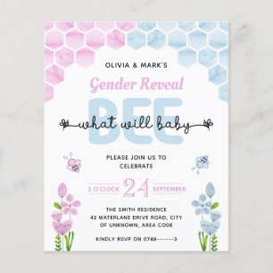 Bee baby gender reveal party invitation