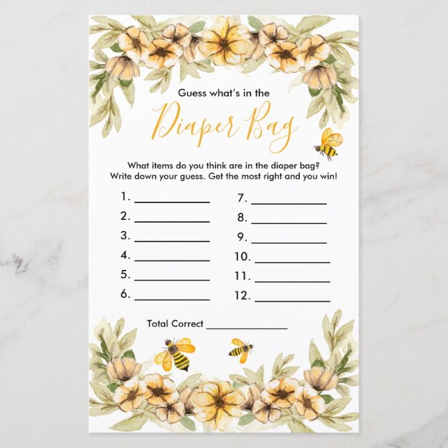 Bee Baby Guess What's In the Diaper Bag Game (Front)