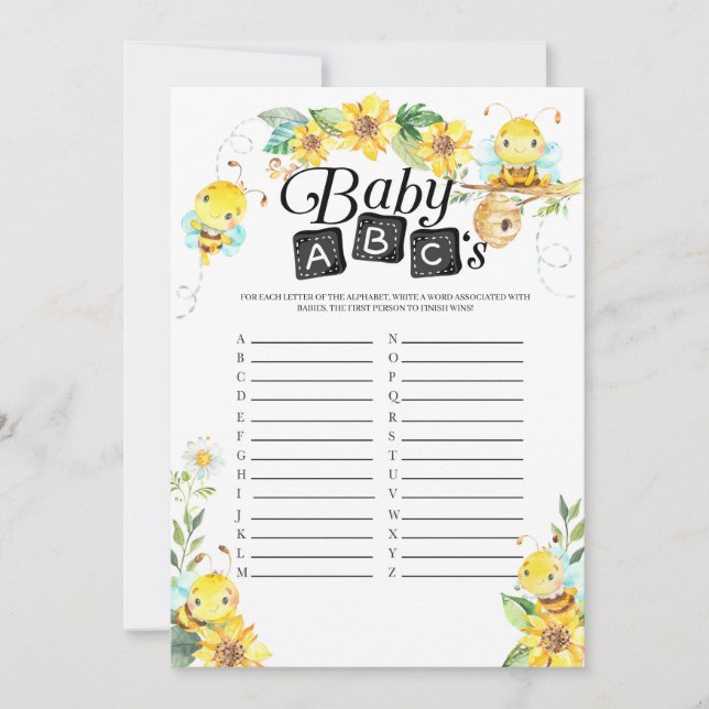 Bee Baby Shower Baby ABC's Game Invitation (Front)