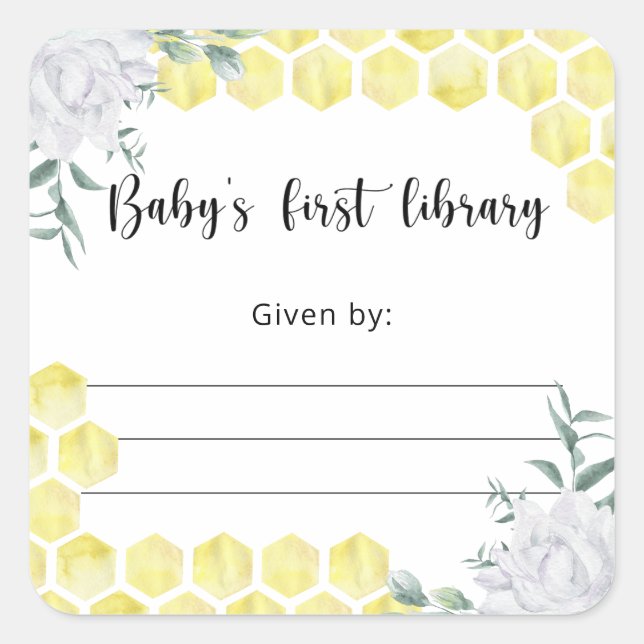 Bee Baby Shower bookplate, books for baby Square Sticker (Front)