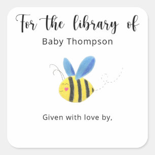 Bee - Baby Shower bookplate, books for baby Square Sticker