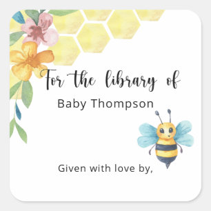 Bee - Baby Shower bookplate, books for baby Square Sticker