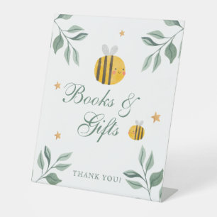 Bee baby shower books and gifts  pedestal sign