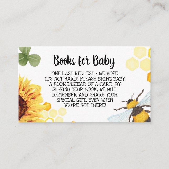 Bee Baby Shower Bring a Book Insert Books for Baby (Front)