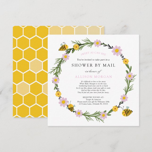Bee Baby Shower by Mail Invitation (Front/Back)