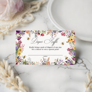 Bee Baby Shower Colourful Floral Diaper Raffle Enclosure Card