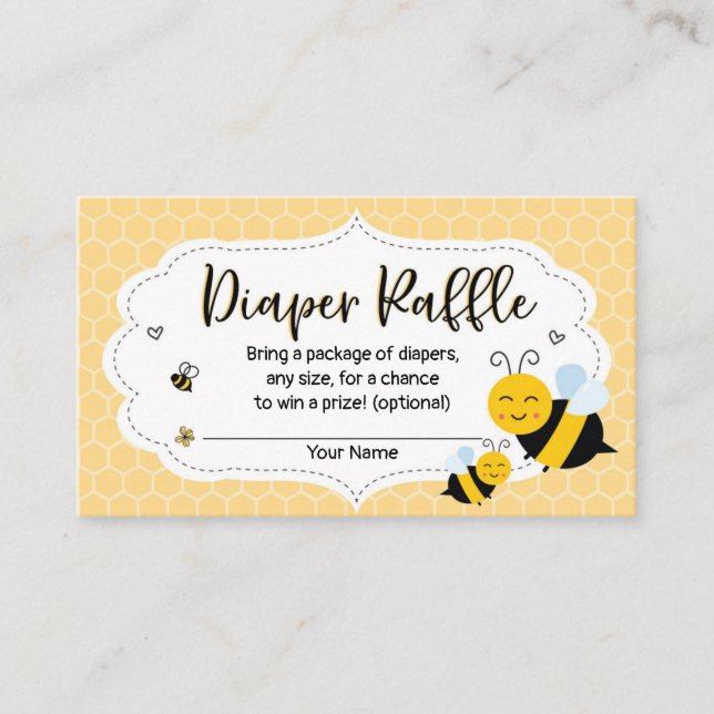 Bee Baby Shower Diaper Raffle Card (Front)