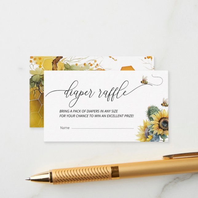 Bee Baby Shower | Diaper Raffle Enclosure Card (Front/Back In Situ)
