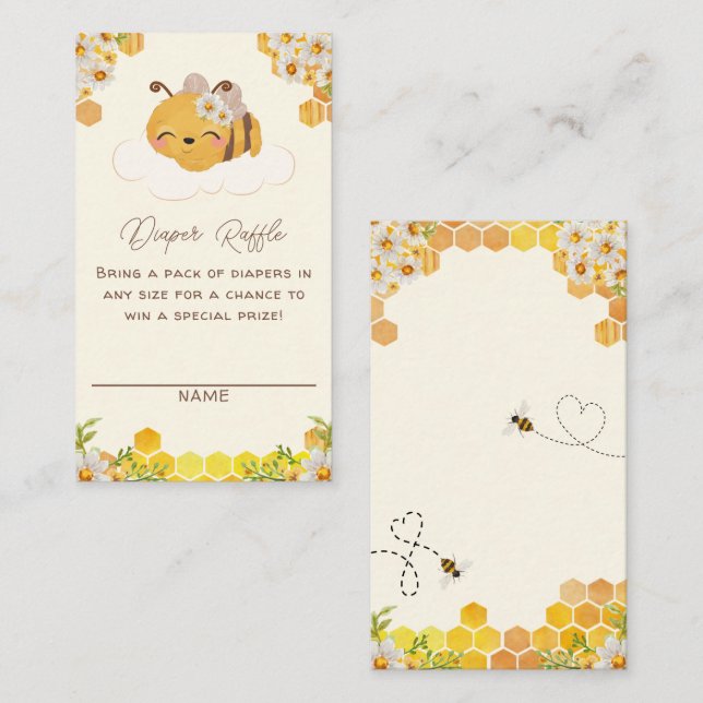 Bee Baby Shower Diaper Raffle Honeycombs Floral En Enclosure Card (Front/Back)