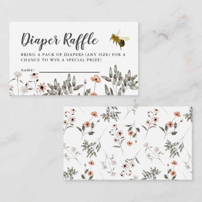 Bee Baby Shower Diaper Raffle Ticket Enclosure Card (Front/Back)