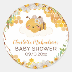 Bee Baby Shower Floral Honeycomb Classic Round Sticker
