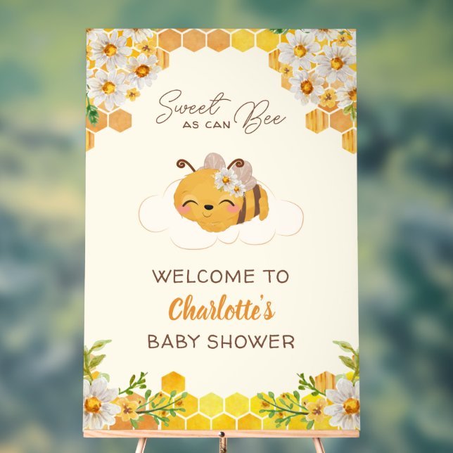  Bee Baby Shower Floral Honeycomb Welcome Acrylic Sign (Neutral)