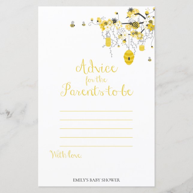 Bee Baby Shower Game - Advice for Parents to BE (Front)
