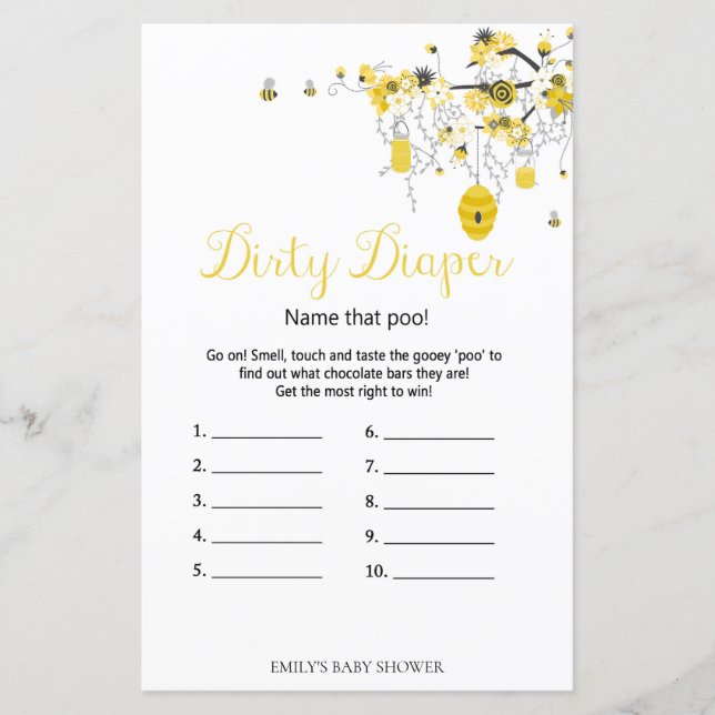 Bee Baby Shower Game - Dirty Diaper (Front)
